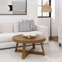 Plank+Beam Classic Round Coffee Table, 36" Farmhouse Coffee Table, Mini Center Tables for Small Spaces, Small Living Space Tea Table, Pecan Wirebrush, 36in x 36in