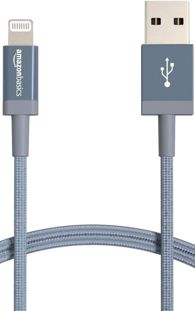 Amazon Basics USB-A to Lightning Charger Cable, Nylon Braided Cord, MFi Certified Charger for Apple iPhone 14 13 12 11 X Xs Pro, Pro Max, Plus, iPad, 6 Foot, Dark Gray (6 Feet)