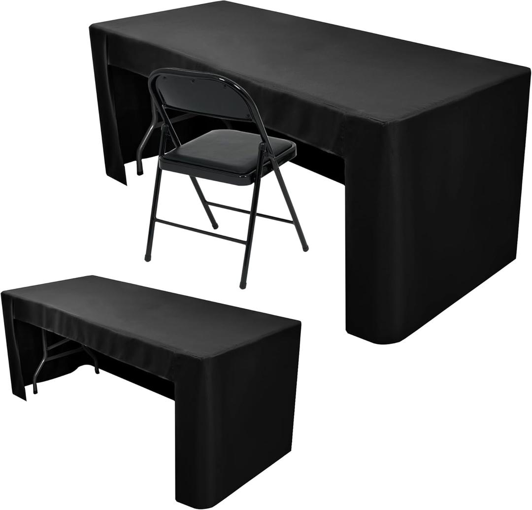 Nasitos 2 Pack Fitted Black Tablecloth for 4 Foot Tables - Open Back Washable Fabric Table Topper for Trade Show, Craft Show, Events, Vendor Booth (4FT|2 Pack)