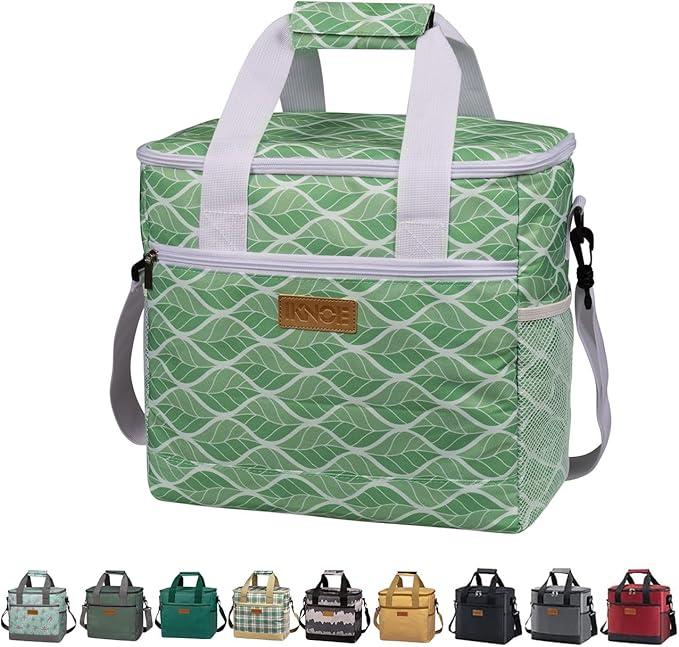 Iknoe Large Cooler Bag Collapsible 24 Can Insulated Bags Leakproof Lunch Cooler Tote with Multi-Pockets for Adult Insulated Thermal Bag for Beach, Picnic, Office Work