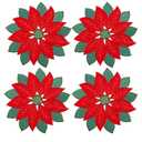 Joyfol Day Christmas Poinsettia Placemats Set of 5, Applique Embroidered Cutwork Red Florals Placemat, Xmas Flowers Tabletop Decoration for Home Kitchen Dining Winter Party (14 Inch Round)