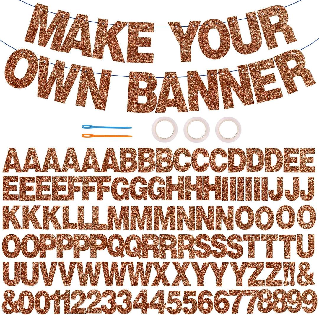 BEISHIDA 116 PCS A-Z DIY Letter Banner Kit Make Your Own Banner Including 111 Letters and Numbers 3 Rope and 2 Threading Device,Customized for Birthday Graduation Wedding Decor Brown