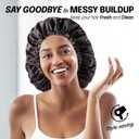 3 x Silk Satin Bonnet for Sleeping Women - Hair Bonnet for Curly Frizzy Hair Care, Adjustable Sleep Cap, Double Layer Head Hair Wrap, Black (Large)