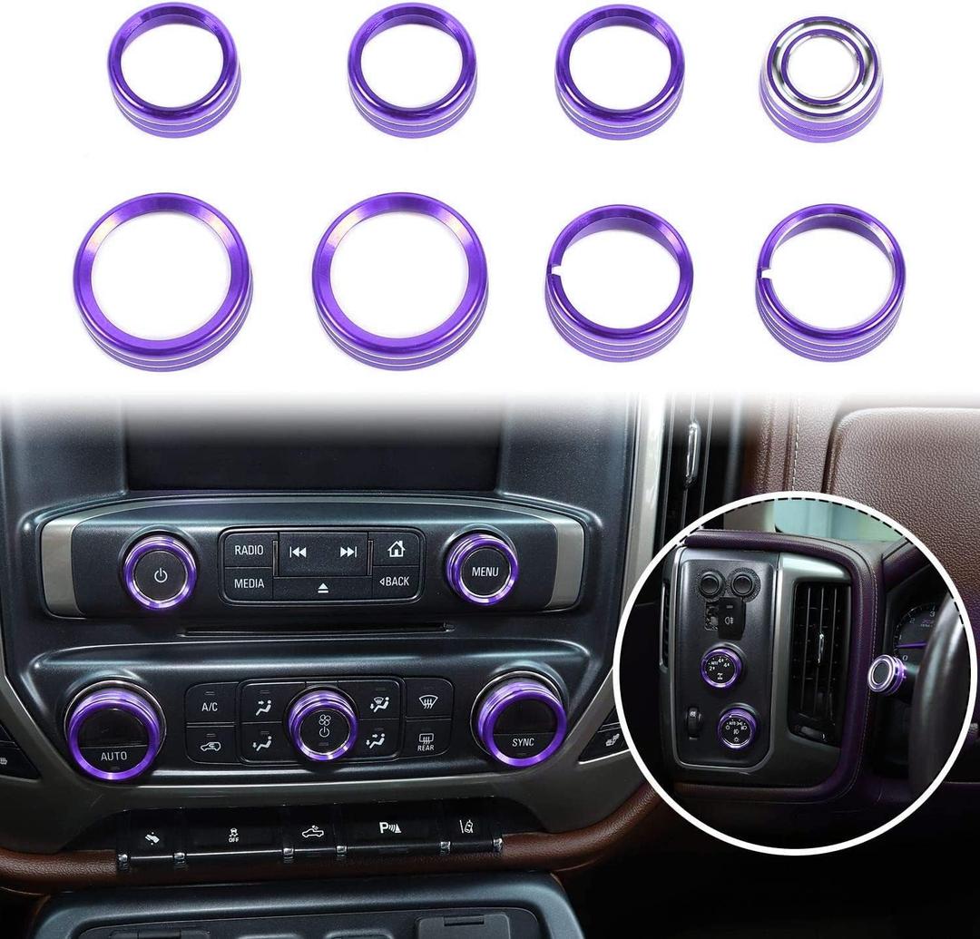 Voodonala for Silverado Radio AC Knobs Air Conditioner Switch Button Center Console Switch Knob Cover Trim for 2014-2018 Chevy Silverado GMC Sierra Accessories Aluminum Alloy, Purple 8pcs