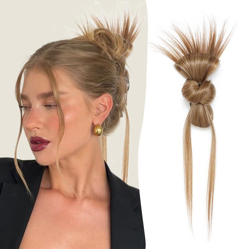Messy Bun Hair Piece for Women Clip-On Feathered Bun Wig,Hgyugrf Messy Bun Hair Piece with Claw Clip Short Ponytail Hair piece for Thin Hair(copper brown)