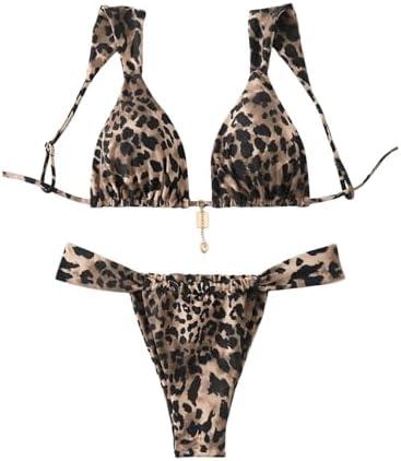 WDIRARA Women's 2 Piece Leopard Print Swimsuits Triangle High Waisted Bathing Suit Brazilian Bikini Sets Medium Animal Multicolor Leopard