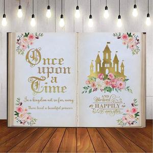 Once Upon a Time Backdrop Pink Floral Gold Castle Princess Fairytale Birthday Party Decoration Girls First Birthday Party Photobooth Backdrop Supplies Cake Table Decorations (8x6ft)
