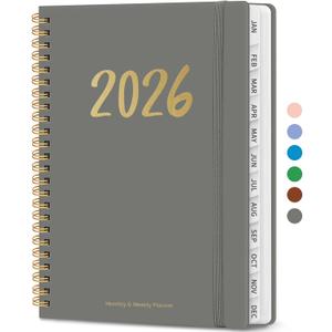 2 x 2026 Planner - Weekly and Monthly Planner, January 2026 to December 2026, Spiral Bound 2026 Calendar Planner Book, Inner Pocket, Perfect for Office Home School Supplies - A5 (6.3" x 8.5"), Stone Gray