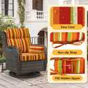 Outdoor High Back Chair Cushion, 2 Pack 48 x 24 inches Patio Chair Cushions Water Repellent Rocking Cushions Indoor Furniture Seat Pad with 2 Pillows, Rainbow Stripe