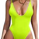 ESONLAR Women's Sexy Plunging V Neck Bathing Suit Open Back One Piece Swimsuits (Neon Green) XL