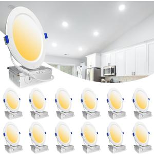 LTBLIGHT 12 Pack 16W 1800LM 6 Inch Recessed Lighting with Junction Box,Eqv.200W,5000K,Retrofit Recessed Light, Dimmable, Ultra-Thin LED Can Lights,Canless Wafer Downlight -ETL & Energy Star Certified