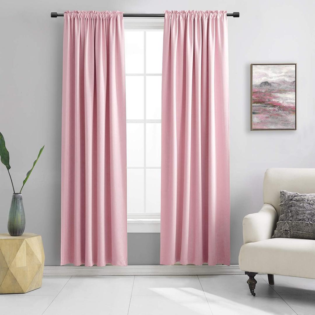 DONREN Pink Blackout Curtains for Girls - Room Home Decoration Privacy Protection Thermal Insulated Blackout Window Drape with Rod Pocket Pink, 52"W x 90"L (Pack of 2)