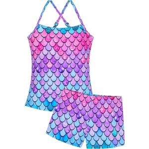 Girls Swimsuit Sleeveless Bathing Suits Back Cutout Summer Swimwear with Removable Chest pad 6-14 Years