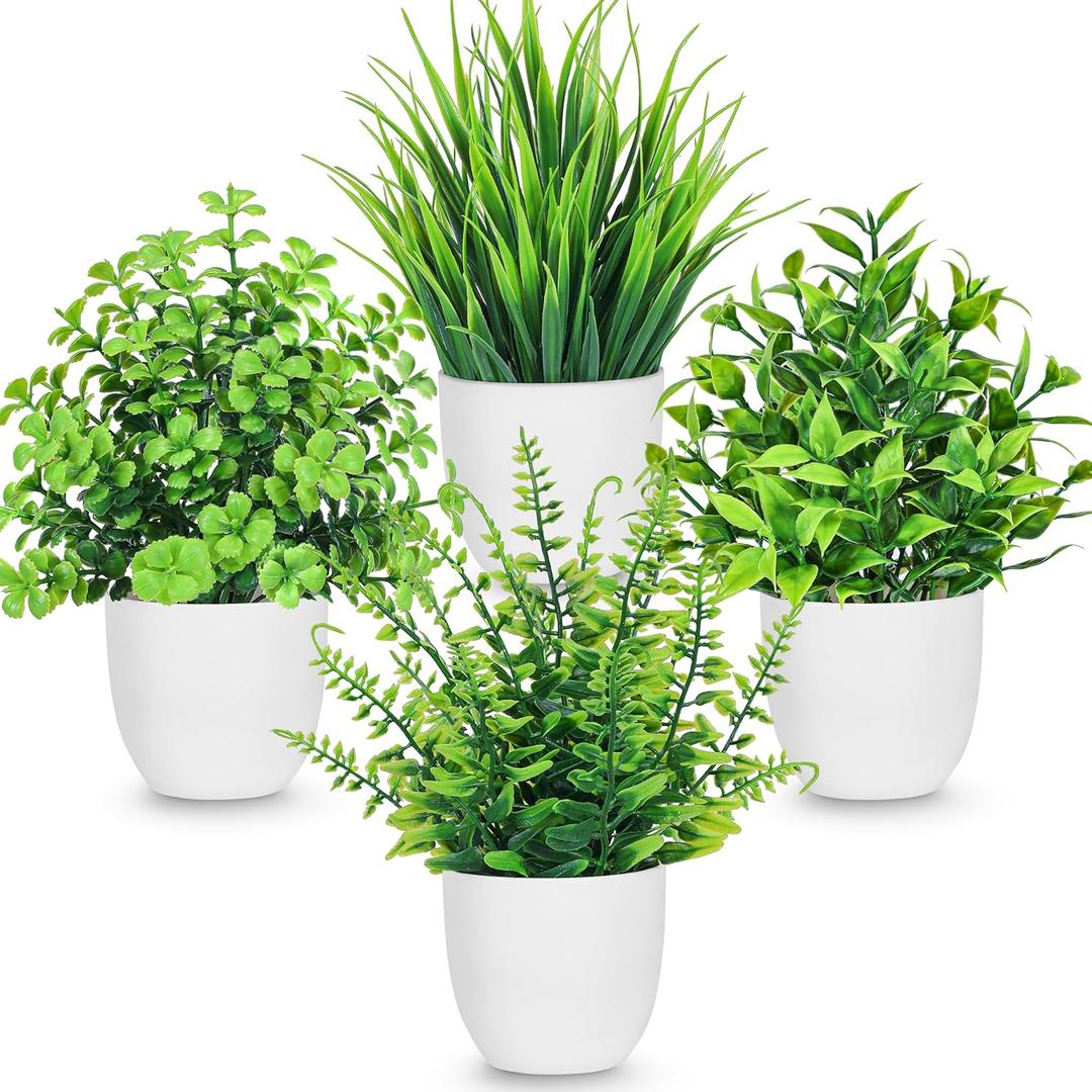 Der Rose 4 Pack Fake Plants Small Artificial Plants in Pots Faux Plants Indoor for Home Kitchen Table Bathroom Decor Accessories (White)