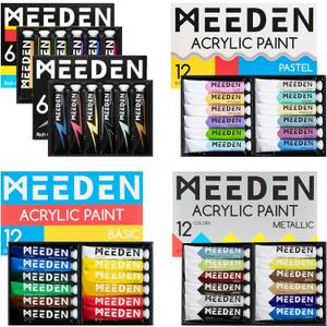 MEEDEN Acrylic Paint Set, 48 Colors 0.74 oz/22ml Tubes, Rich Pigment Art Paints Include Neon, Pastel & Metallic Colors for Artists Kids Beginners
