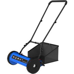 16-Inch Reel Lawn Mower with Grass Catcher and Tool-Free Blade Adjustment, 5-Blade Manual Push Lawn Mower, 5-Position Height Adjustable