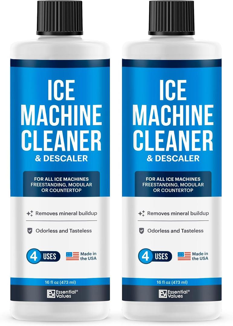 Essential Values Ice Machine Cleaner and Descaler, 2 Pack x 16 fl oz, Nickel Safe Descaler, Ice Maker Cleaner Compatible with All Major Brands (Scotsman, KitchenAid), Made in the USA