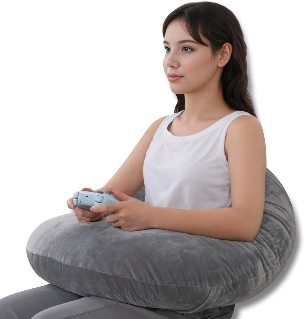 QUEEN ROSE Reading Pillow, Gaming Pillow for Lap, Sitting in Bed or Sofa, Extra Arm Rest for Reading, Playing or Crocheting, Soft Velvet Grey, Regular