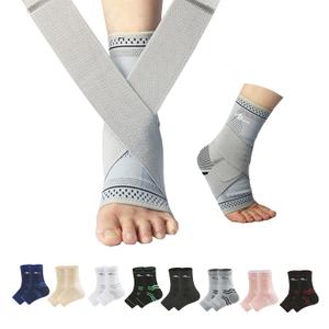 ABIRAM Ankle Brace, Ankle Compression Sleeve, Foot Sleeve (1 Pair) with Strap, Ankle Support for Sprained Foot, Plantar Fasciitis Relief Socks, Achilles Tendonitis, Women & Men, XL (Gray)