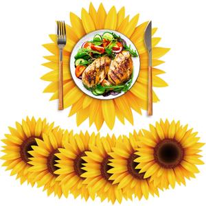 Sinmoe 100 Pack Disposable Paper Placemats Bulk 13 Inch Paper Charger Place Mat Party Charger Plates Table Place Mats for Dinner Wedding Birthday Baby Shower Spring Dining Tableware(Sunflower)