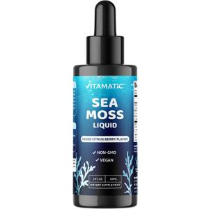 Vitamatic Liquid Organic Irish Sea Moss - Made with Bladderwrack & Burdock Root - 2800 mg per Serving - 2 FL OZ - Seamoss Supplement for Thyroid, Energy, Immune Support