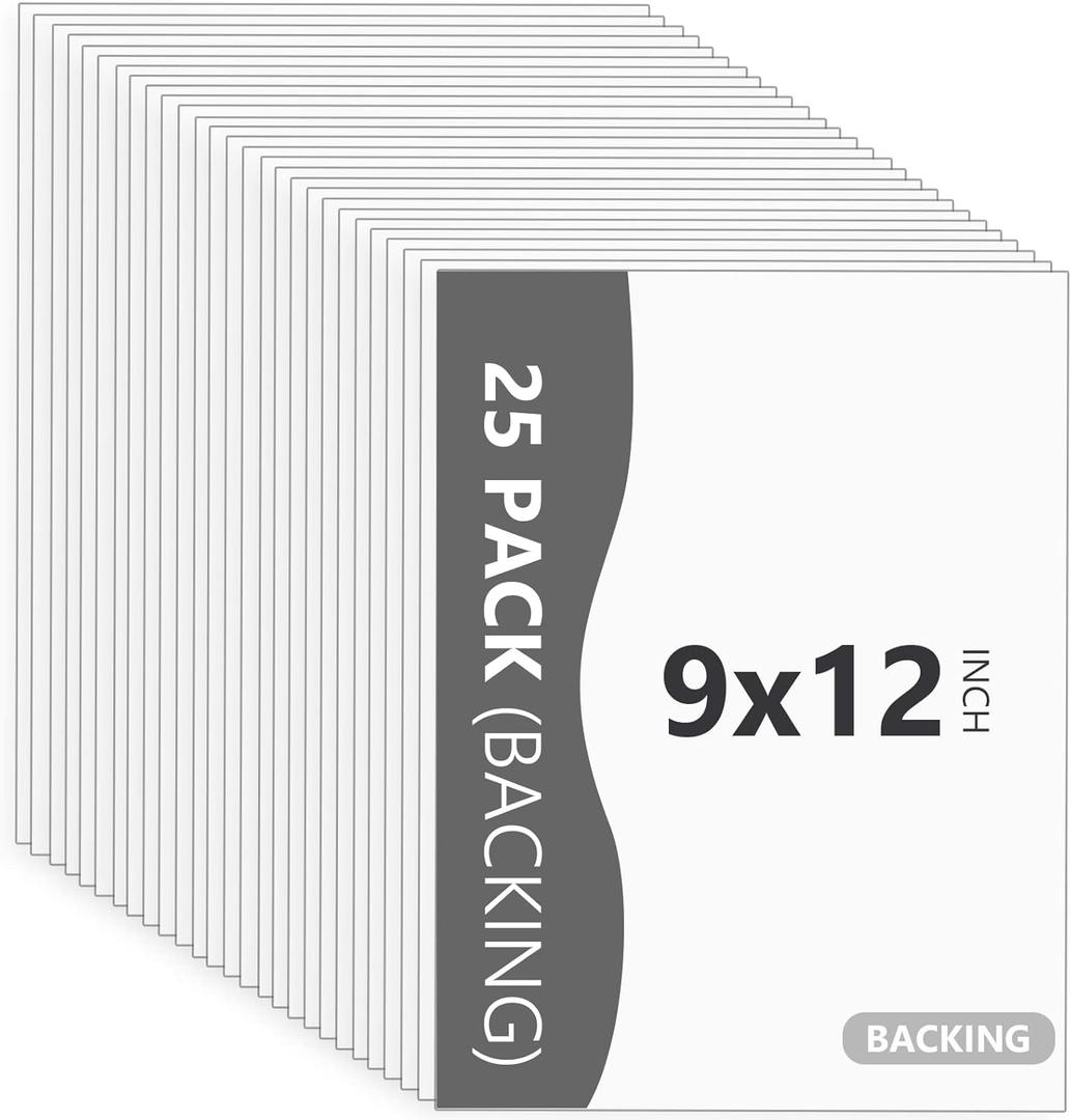25 Pack Backing Boards Only - 9x12 Uncut White Mats Matboards, Acid Free & White Core Backerboards, Ideal for Photos/Pictures/Prints/Frames/Arts