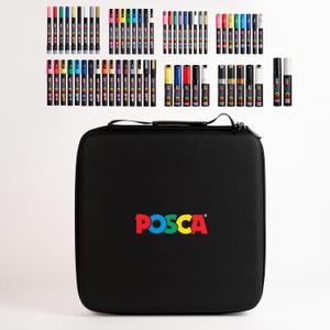Posca Exclusive Acrylic Paint Markers Gift Set of 62 with Case, Great for Kids and Adults, For Coloring Decorations, Canvas, Glass or Wood, Includes 350, 1MR, 1M, 3M, 5M, 7M, 8K, & 17K