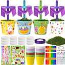 Cinrobiye 12Sets Easter Crafts Cross Kit with Pot Base Stickers Ribbon Christian Religious Holy Week Decor Church Sunday VBS School Classroom Activities Bulk