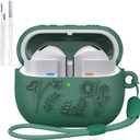 Compatible with Samsung Galaxy Buds 3 Case & Galaxy Buds 3 Pro Case, 3D Floral Embossed Soft Silicone Shockproof Protective Cover with Cleaner Kit/Lanyard for Men Women (Green)
