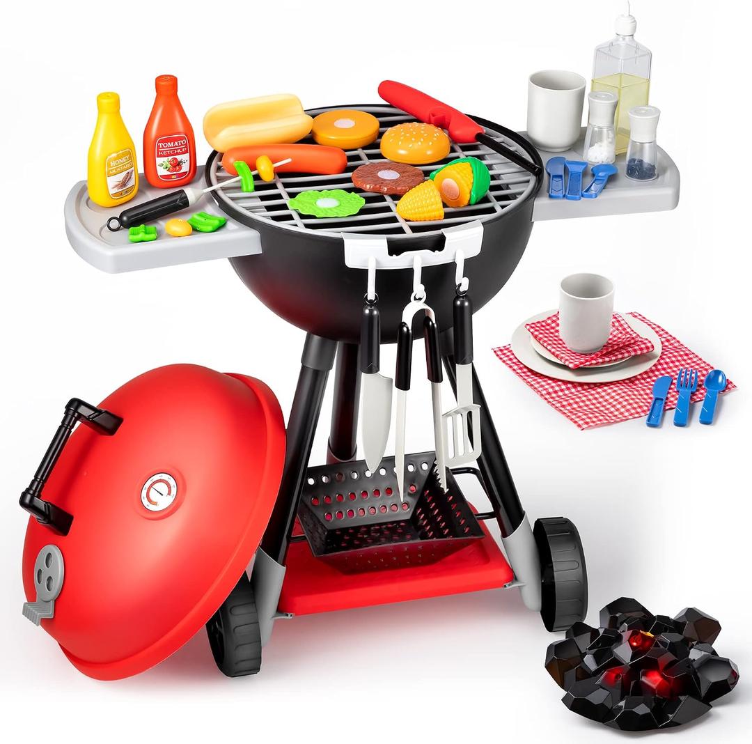 JOYIN Kitchen Toy Set, BBQ Play Grill, Cooking Toy Set, Little Chef Play, Kids Grill Playset Interactive BBQ for Kids with Light & Sound, Birthday Gift for 2 3 4 Year Old Boys Girls Outdoor Toys