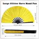 2 x Large Folding Glitter Rave Fan,Boots on The Ground Shiny Hand Clack Fans for Line Dancing Handheld Fan with a plush bag for Rave Outfits Accessories Festival Home Decoration and DIY (Gold)