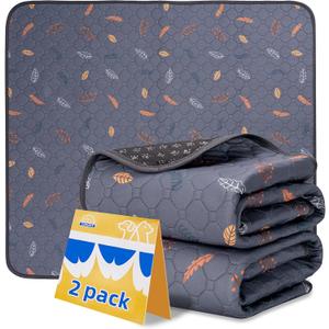 Washable Pee Pads for Dogs - 2-Pack Thick Heavy Absorbency Reusable Pee Pads Prevent Leakage Non-Slip, Waterproof Pet Training Pads for Puppy Playpen, Crate, Whelping Box, Potty Training, Grey (18x24 Inch (Pack of 2), Leaves - Deep Grey)