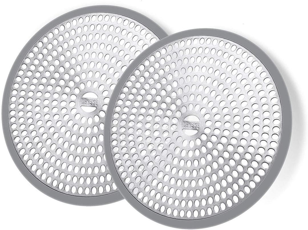 LEKEYE Shower Hair Catcher Drain Protector Strainer-Steel & Silicone 2 Pack (Gray Gray)