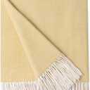BOURINA Decorative Herringbone Faux Cashmere Fringe Throw Blanket Lightweight Soft Cozy for Bed or Sofa Farmhouse Outdoor Throw Blankets, 50" x 60", Light Yellow
