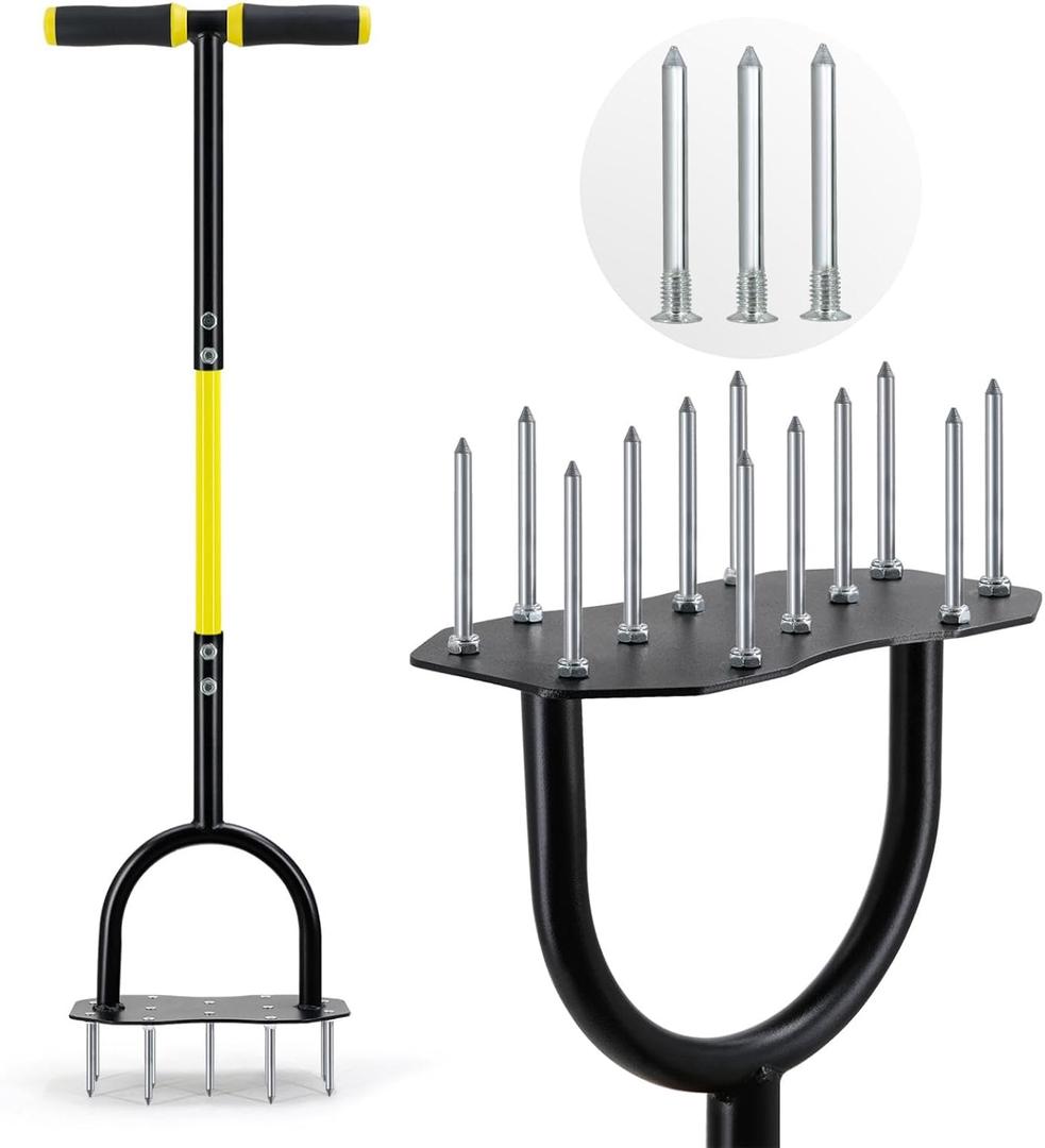 Jardineer Lawn Aerator Tool, Updated 36" Spike Aerator Lawn Tool with Longer Spikes, Pre-Assembled Manual Grass Aerator for Lawn Aeration, Soil Aerating