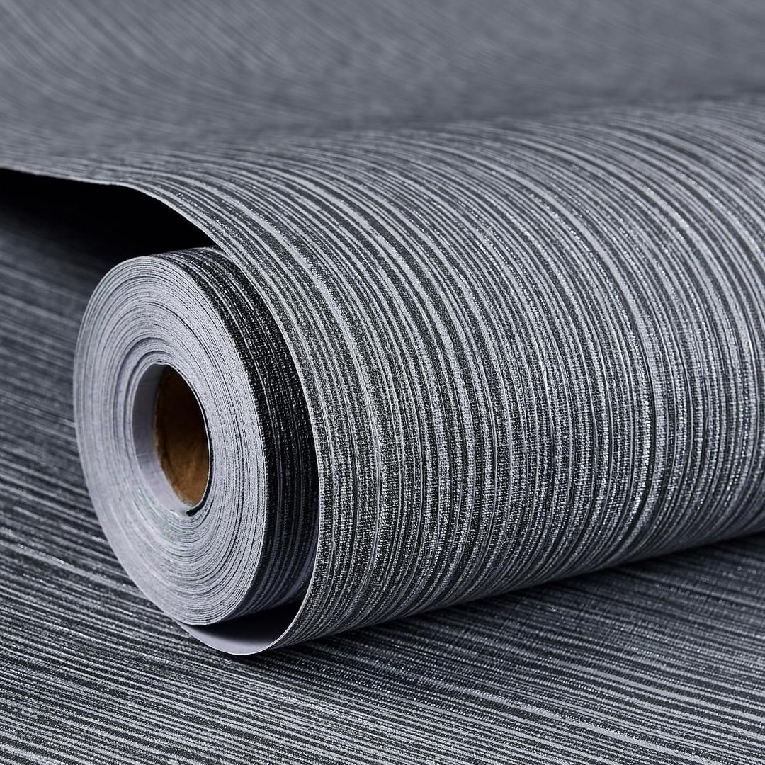 Grasscloth Wallpaper Textured 24in X 393in Fabric Contact Paper Gray Wall Paper Textured Linen Wallpaper Peel and Stick Self-Adhesive Thick Vinyl Embossed Film Wallpaper (Gray)