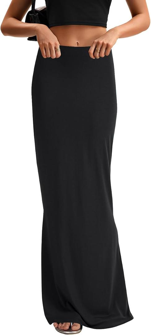 KIFOVEN Women's High Waist Elastic Flare Sexy Bodycon Basic Slim Maxi Skirt, XS