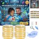Microbiology Bacteria Science Kit, Petri Dishes with Agar for Kids & Adults - Lab Set with 12 Pre-Poured Agar Plates to Grow & Observe, 50 STEM Science Experiments & Colony Comparison Poster