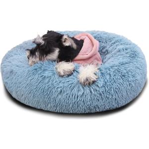 Puppy Beds for Small Dogs Washble 19 Inches Extra Small Anti-Anxiety for Calming Dog Doggie Bed Luxury Machine Washble Anti-Slip Waterproof Mute Bese Round Dog Bed (Lake Blue)