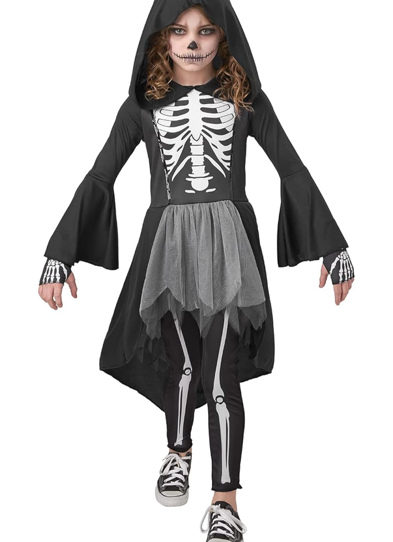 Seasons Halloween Costume For Girls Midnight Reaper Costume Skeleton Outfits Costume, 8-10