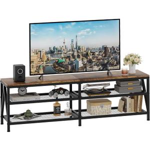 TV Stand for TVs up to 70 Inch, 63" Long Industrial TV Console Table with 3-Tier Storage Shelves, Entertainment Center for Living Room, Bedroom (Brown)
