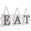 Barnyard Designs Eat Sign - Rustic Wall Decor for Kitchen and Home, Primitive Country Farmhouse Decorations, Distressed Hanging Sign, 24" x 8" (White/Grey)