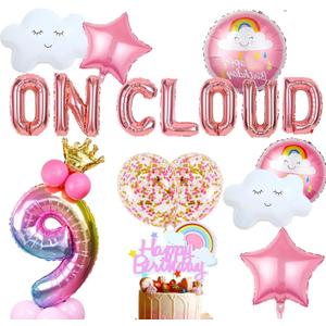 LaVenty On Cloud 9 ROSE GOLD Balloons Banner On Cloud Nine Birthday Party Decorations for 9 Year Old Girl 9th Birthday Party Invite Decorations