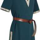 Mens Medieval Knight Tunic Renaissance Mercenary Scottish Costume Warrior LARP Halloween Tops (Medium, Green)