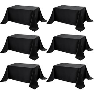 6-Pack Black Tablecloths for Rectangle Tables, 90 x 156 Inches, Stain-Resistant Polyester Fabric for 8 Foot Tables - Washable Table Covers for Weddings, Banquets, Birthday Parties, Events