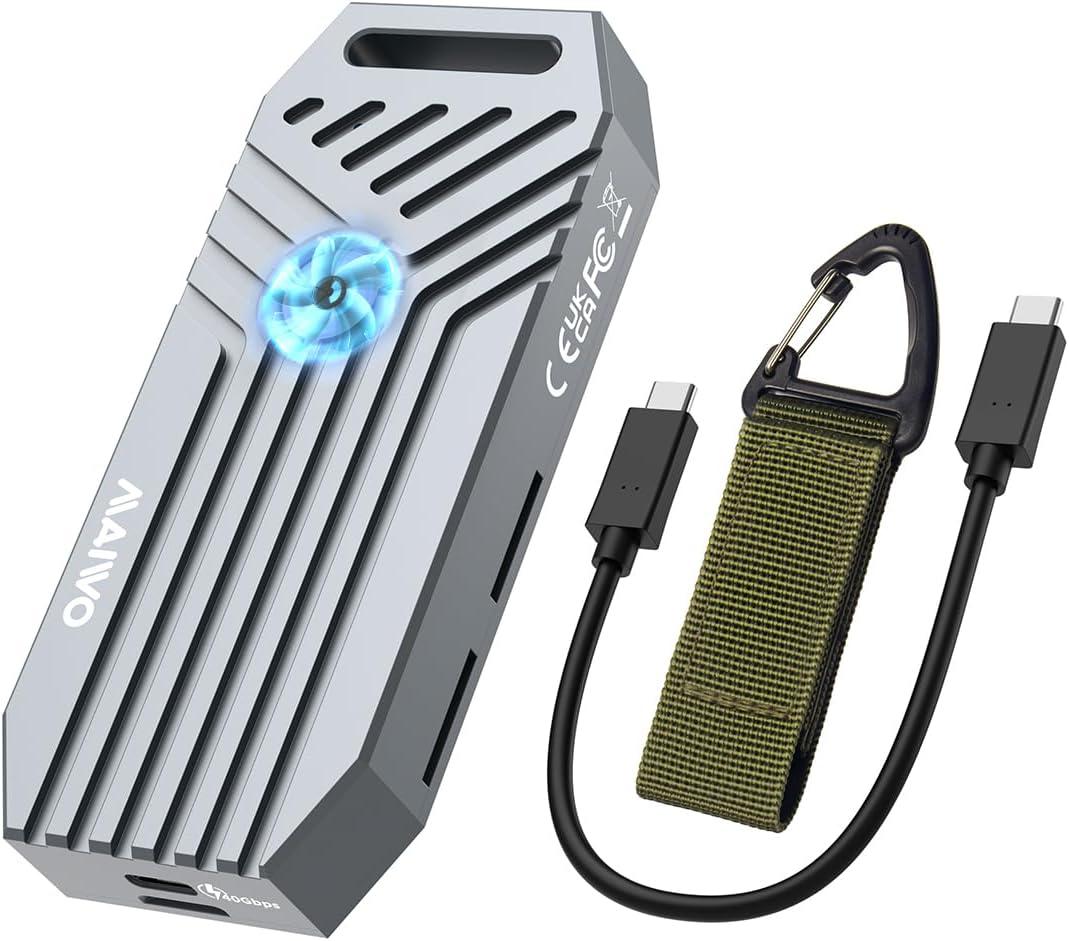 MAIWO 40Gbps NVMe SSD Enclosure, USB4 External M.2 NVMe Enclosure for 2280 M-Key,Tool-Free Installation, Compatible with Thunderbolt 4/3/USB4/USB C, with Cooling Fan, Aluminum Alloy Shell (K1695F)
