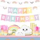 Dandat 175 Pcs Rainbow Party Decorations Happy Birthday Party Supplies Serves 24 Guests Rainbow Design Plates Cups Napkins Tablecloths Banner