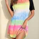 Sleep Shirts for Women Short Sleeve Nightshirts for Sleeping Pullover Nightgown Soft Nightdress Sleepwear S-XXXL (Large, Tie Dye)