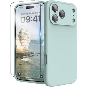 for iPhone 17 Pro Case, Liquid Silicone Cover with Camera Protection Anti-Scratch Soft Microfiber Lining Shockproof Protective Phone Case for iPhone 17 Pro 6.3", Mint Green
