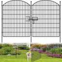 10 Panels No Dig Garden Fence with Gate, 42in x 24.2ft Decorative Dog Fence Outdoor for Yard, Tall Animal Barrier Rustproof Metal Wire Garden Edging Border, Temporary Fencing for Outdoor, Patio